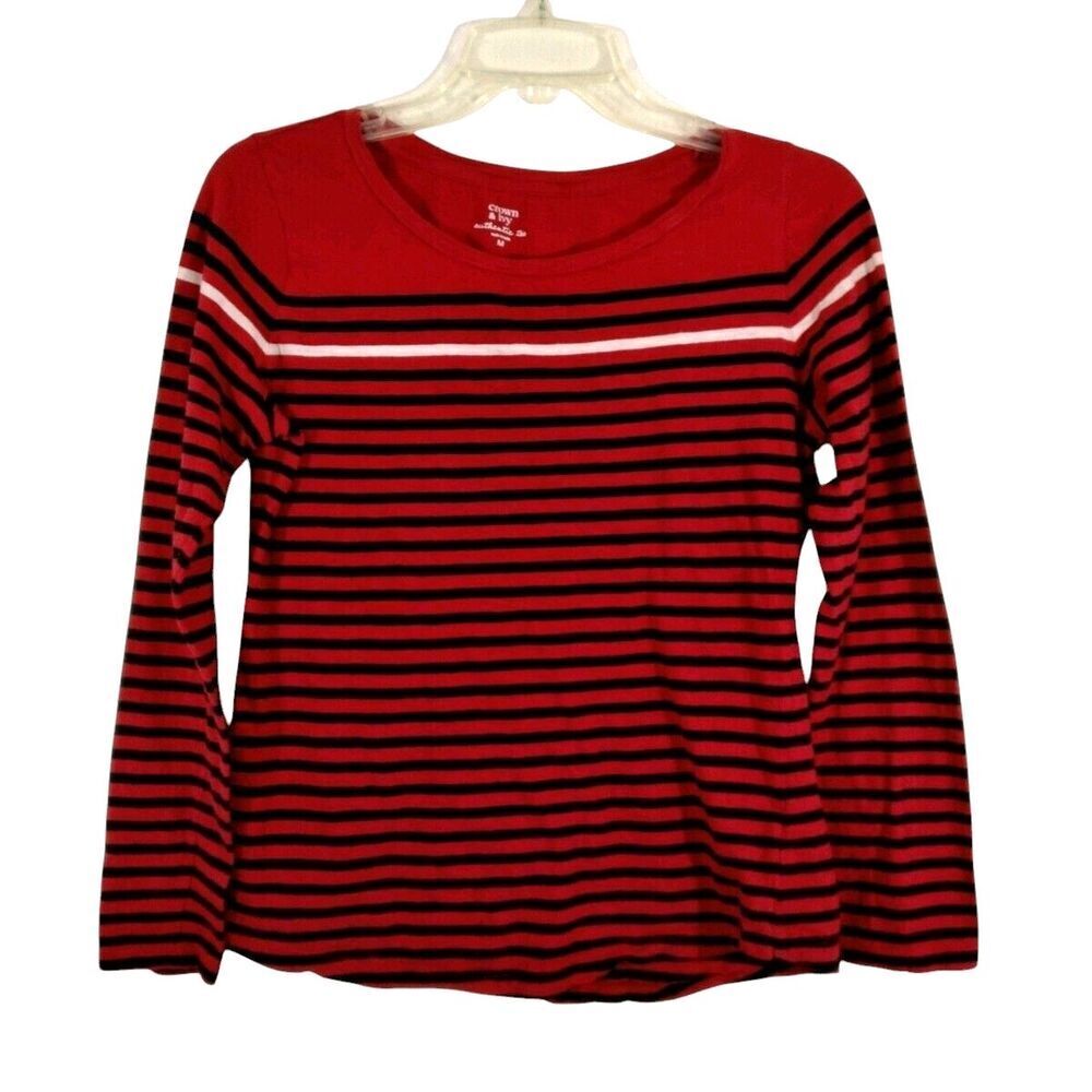 Crown & Ivy Authentic Tee Woman Red Stripe Top Lightweight